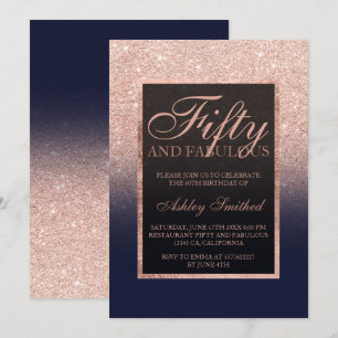 Faux guld glitter, marinblått femtio fantastiska m inbjudningar