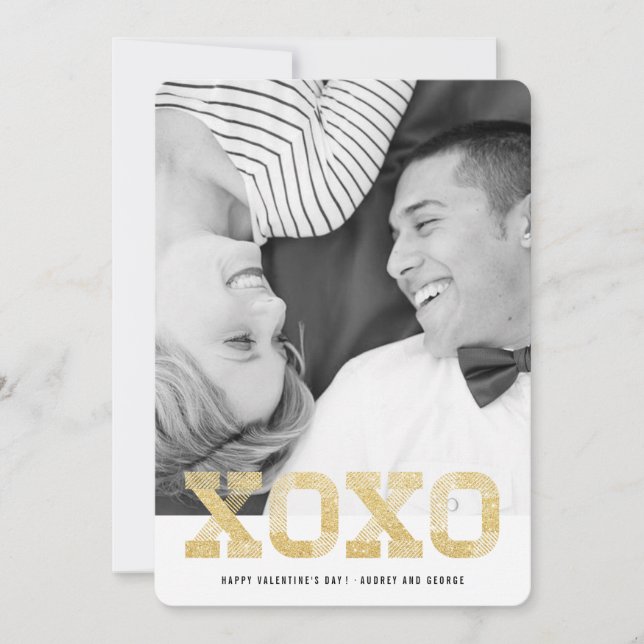 Faux Guld Glitter Modern Chic XOXO Valentine Photo Julkort (Framsida)