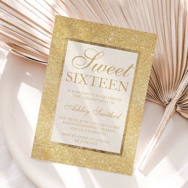 Faux guld glitter moderna elegant chic Sweet 16 Inbjudningar (Skapare uppladdad)