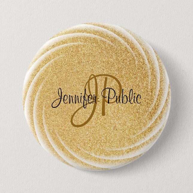 Faux Guld Glitter Monogram Elegant Large Template Knapp (Framsida)