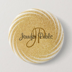 Faux Guld Glitter Monogram Elegant Large Template Knapp