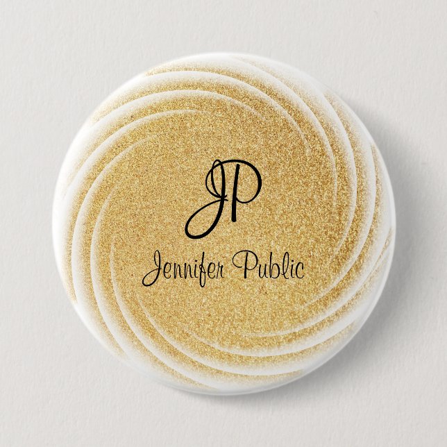 Faux Guld Glitter Monogrammed Elegant Template Knapp (Framsida)