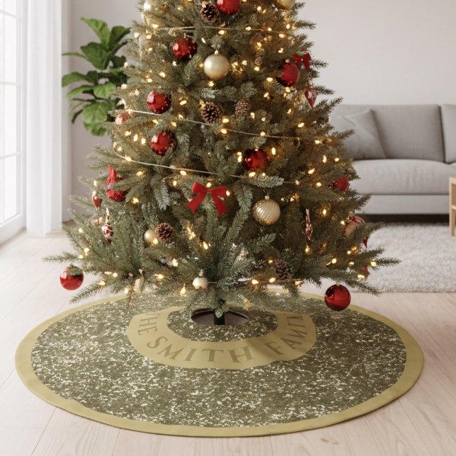 Faux Guld Glitter Namn Julgran Skirt Julgransmatta Borstad Polyester (Effortlessly transform your Christmas tree into a stunning focal point. Add your family name)