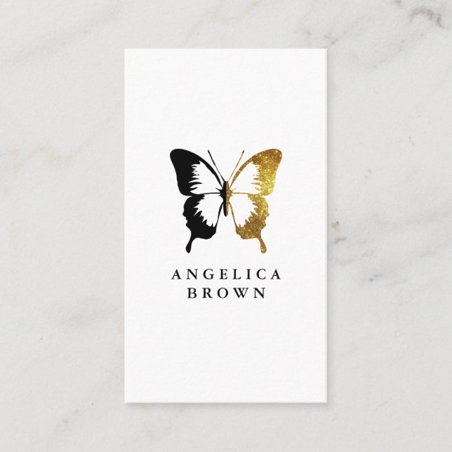 Faux Guld Glitter och Black Butterfly Visitkort (Framsida)