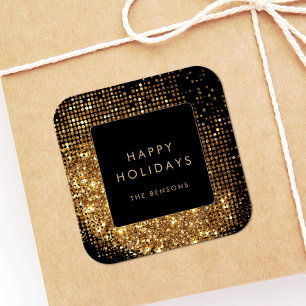 Faux Guld Glitter och Black Glad helg Fyrkantigt Klistermärke
