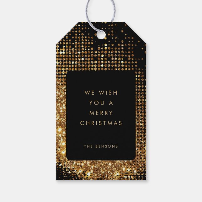 Faux Guld Glitter och Black God jul Presentetikett (Framsidan)