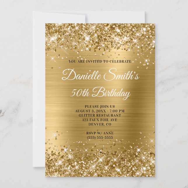 Faux Guld Glitter och Foil 50:e födelsedagen Inbjudningar (Framsida)
