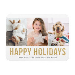 Faux Guld Glitter Photo Collage Glad helg Magnet