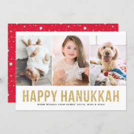 Faux Guld Glitter Photo Collage Lycklig Hanukkah Julkort