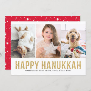 Faux Guld Glitter Photo Collage Lycklig Hanukkah Julkort
