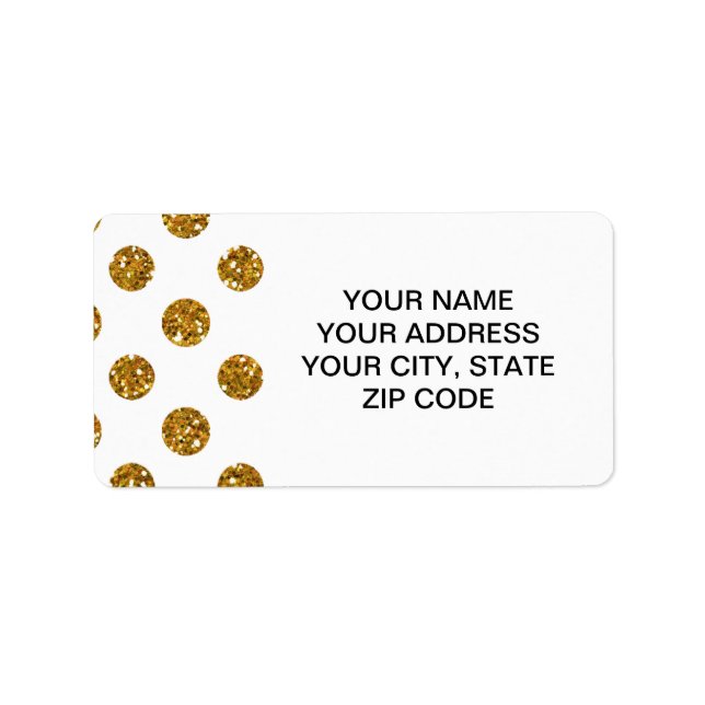 Faux Guld Glitter Polka dots Mönster vid vid Vita Adressetikett (Framsidan)