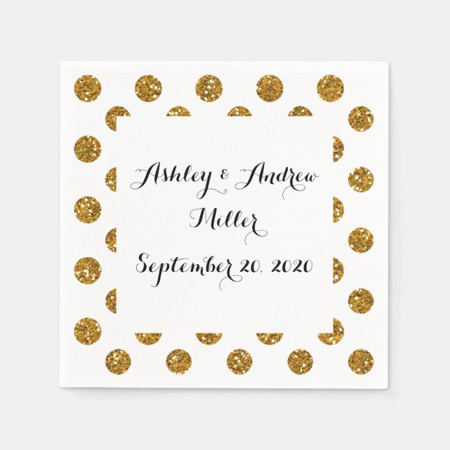 Faux Guld Glitter Polka dots Mönster vid vid Vita Pappersservett (Framsidan)