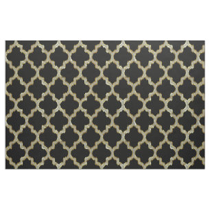 Faux Guld Glitter Quatrefoil Ikat Tyg