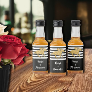 Faux Guld Glitter Racehorse on Black Rand Mini Spritflaskor Etikett