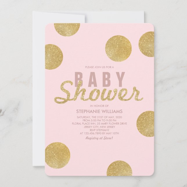 Faux Guld Glitter  Rosa Baby Shower Inbjudan (Framsida)