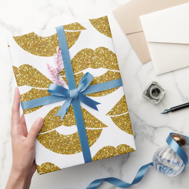 Faux Guld Glitter Se Läppar Mönster Presentpapper (Gåvor)