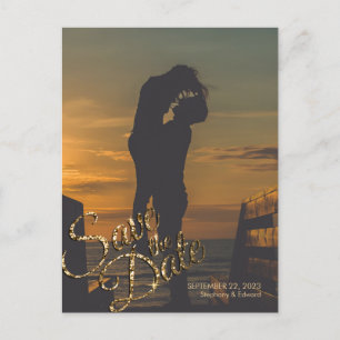 Faux Guld Glitter spara fotovykortet Meddelande Vykort