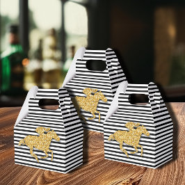 Faux Guld Glitter Tävling Horse Black White Rand Presentaskar
