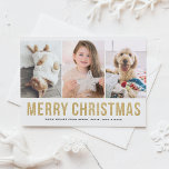 Faux Guld Glitter Tre Photo Collage-jul Helg Vykort<br><div class="desc">God jul | Sprid helgdag med lite gnistra med den här snyggten,  julkort för flera foton. Det moderna julkortet har faux guld glitter och modern typografi med tre fotokollage. Anpassa genom att lägga till information. Den här anpassningsbarna finns ett fotokollage julvykort på andra kartonger.</div>