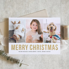 Faux Guld Glitter Tre Photo Collage-jul Helgkort