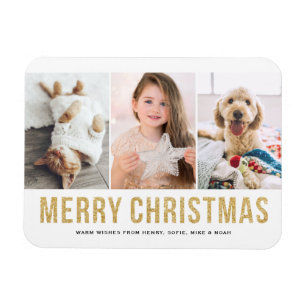 Faux Guld Glitter Tre Photo Collage-jul Magnet
