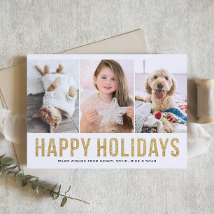 Faux Guld Glitter Tre Photo Collage Modern Helgkort
