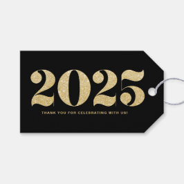 Faux Guld Glitter Typography Gott nytt år Black Presentetikett