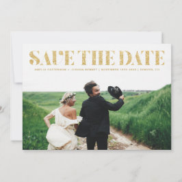 Faux Guld Glitter Typography Photo Save Date Spara Datumet