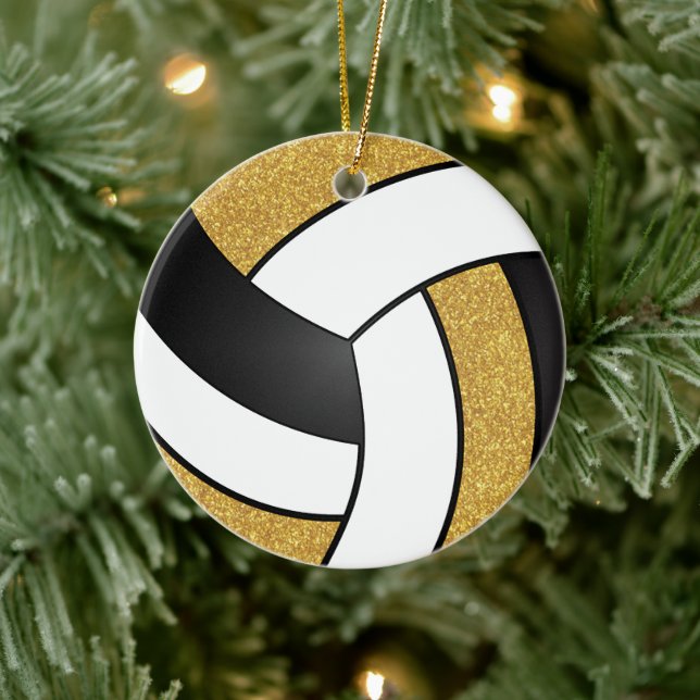 Faux Guld Glitter, White and Black Volleyball Julgransprydnad Keramik (Träd)