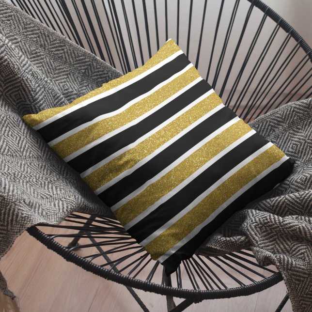 Faux Guld Glitter White & Black Rand Kudde (Skapare uppladdad)