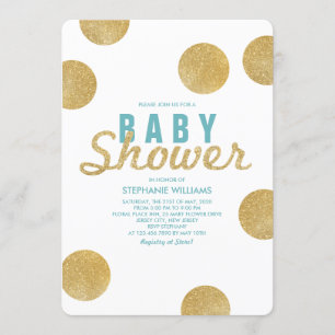 Faux Guld Glitter White Mint Baby Shower Inbjudan
