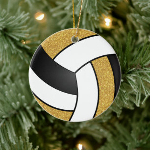 Faux Guld, Glitter, White och Black Volleyball Julgransprydnad Keramik