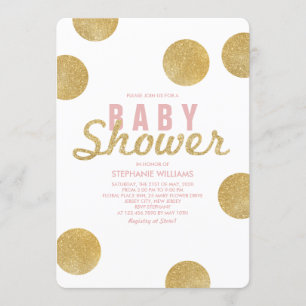 Faux Guld Glitter White Rosa Baby Shower Inbjudan