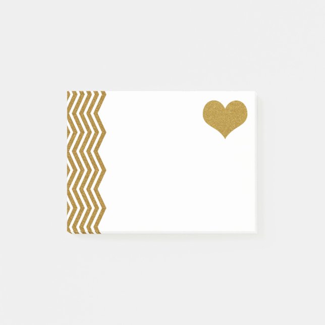 FAUX Guld Glitter Zigzag och Heart (platt) Post-it Block (Framsida)