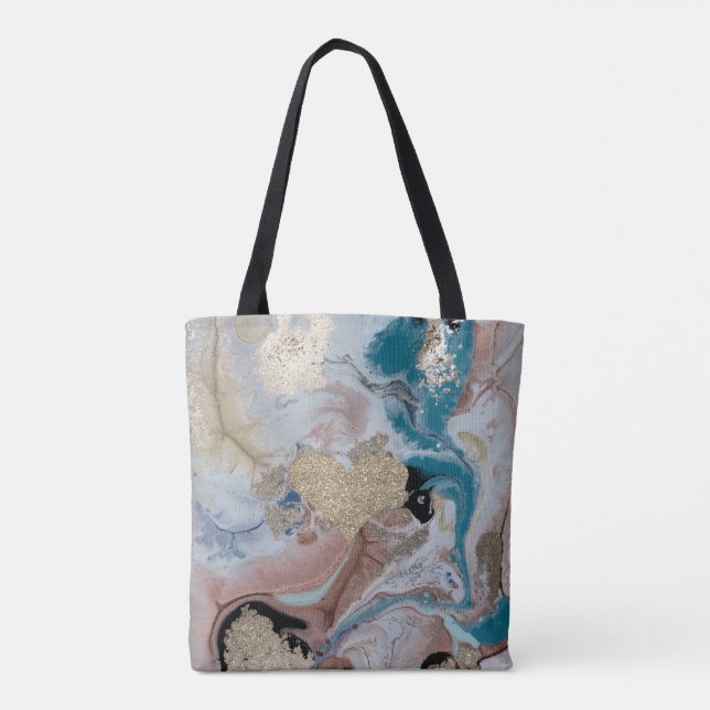 Faux Guld Glittery Heart Coola Guld Marble Struktu Tygkasse (Baksida)