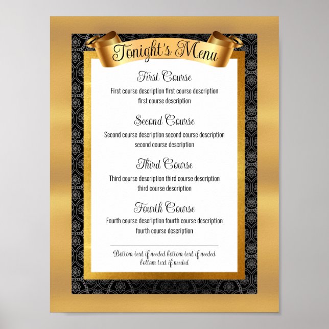 Faux guld gourmet middag party catering Meny Poster (Framsidan)