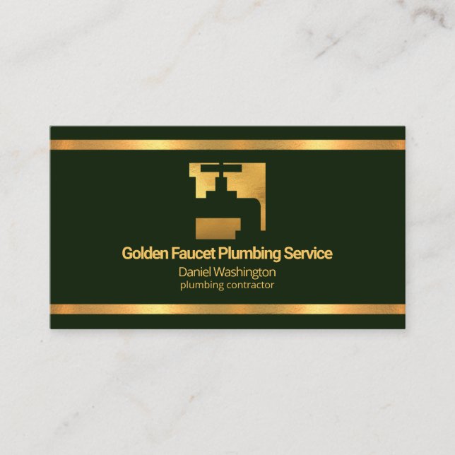 Faux Guld Gräns Faucet Emerald Grönt Plumber Visitkort (Framsida)