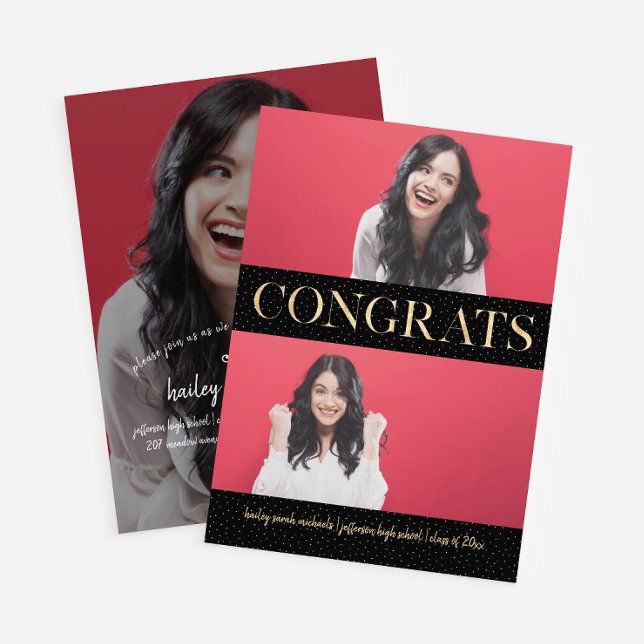 Faux Guld Gratulerar Three Photo Studentfest Inbjudningar (Skapare uppladdad)