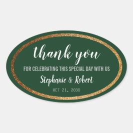 Faux Guld Grönt Modern Elegant bröllop Ovalt Klistermärke