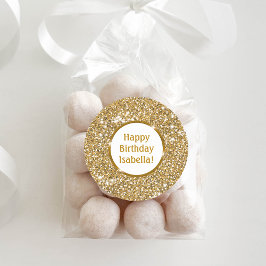 Faux Guld Gult Glitter Anpassningsbar Grattis på f Runt Klistermärke