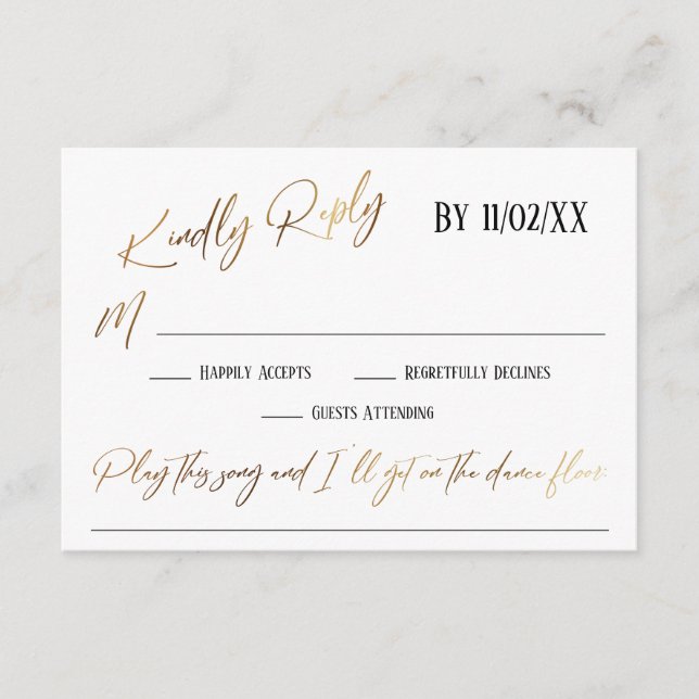 Faux Guld Handwrite Simple Sång Request OSA Tilläggskort (Framsida)