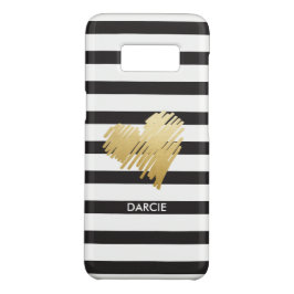 Faux Guld Heart Black White Stripe Personlig