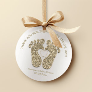 Faux Guld Heart Feet Baby Shower Favor Tack Runt Klistermärke