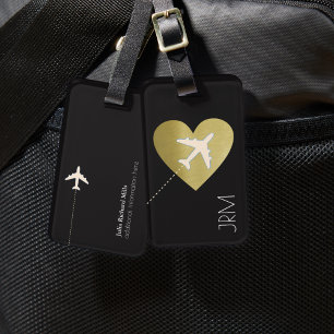 Faux Guld Heart Kärlek Airplan Tavel Bagagebricka
