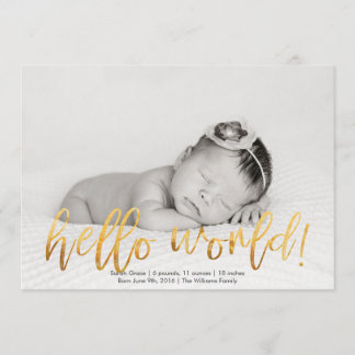 Faux Guld Hej World Photo Birth Notice Meddelande