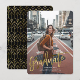Faux Guld, High School, Modern, Studenten Cards Inbjudningar