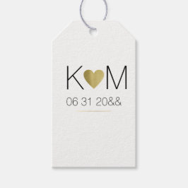 faux guld hjärta med par initialer, enkel presentetikett