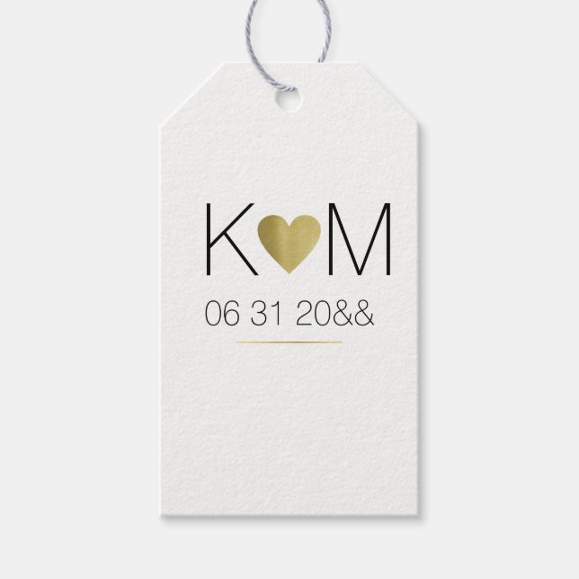 faux guld hjärta med par initialer, enkel presentetikett (Framsidan)