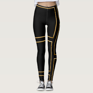 Faux Guld Illustrated Rectangular Snyggt Black Leggings