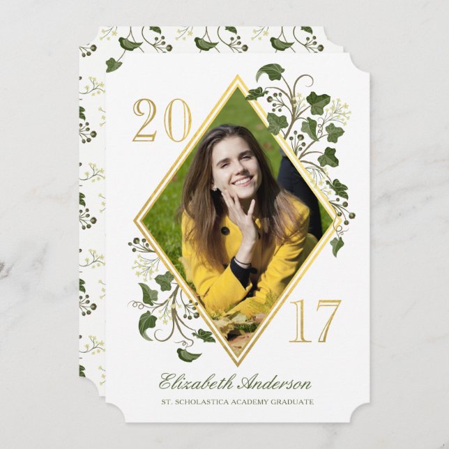 Faux Guld Ivy League Grad Photo Inbjudan (Fram/baksida)